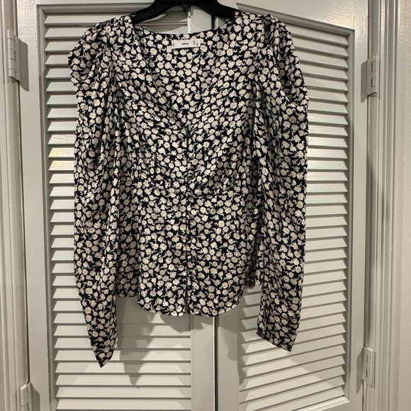 Mng Casual Tops - Chic Black and White Floral Blouse